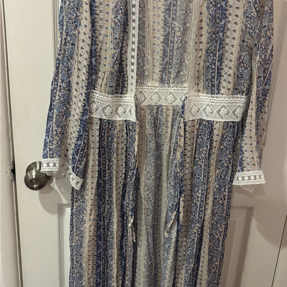 Rebellion Blue and Cream Patterned Dress